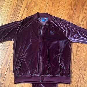 Adidas originals velour tracksuit top is a extra large bottom, large burgundy